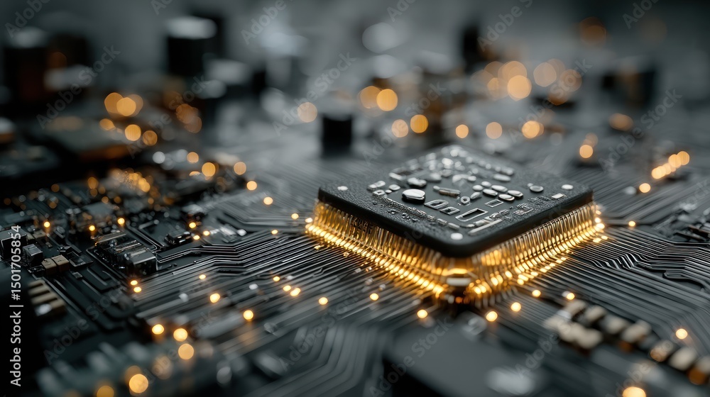 Poster close-up of a microprocessor on a circuit board
