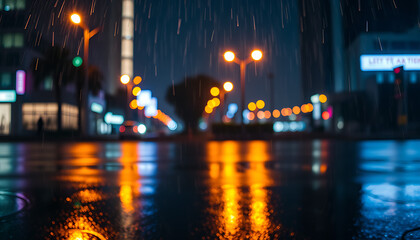 Obraz premium Night urban cityscape with blurred motion of fast-moving car lights on a dark city street