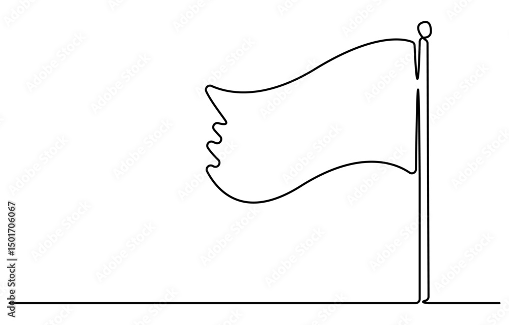 Poster flag continuous one line empty, white flag drawing. flag vector illustration on white background