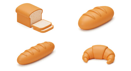 Assortment of 3D Baked Goods Isolated on White Background Studio Shot