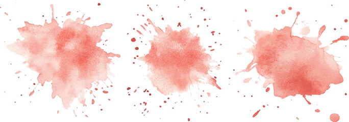 3 set of red watercolor brush strokes isolated on a white background. vector watercolor paint splashes flowing ink blots and dynamic color textures on a clean white background modern design.