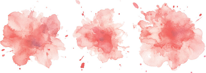 3 set of red watercolor brush strokes isolated on a white background. vector watercolor paint splashes flowing ink blots and dynamic color textures on a clean white background modern design.