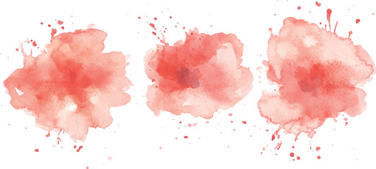 3 set of red watercolor brush strokes isolated on a white background. vector watercolor paint splashes flowing ink blots and dynamic color textures on a clean white background modern design.
