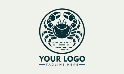 Stylized crab illustration inside circular emblem, marine animal logo, detailed claws and shell design
