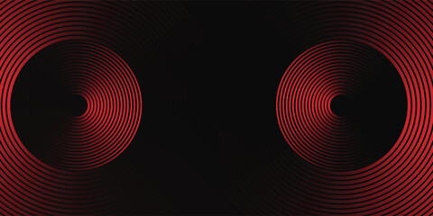 Abstract red glowing geometric lines on black background. Modern shiny red diagonal rounded lines modern