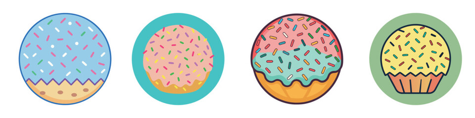 Colorful Donuts with Sprinkles Flat Illustration