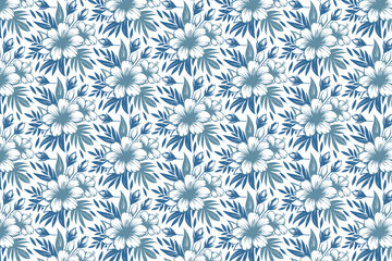 blue cotton flower line sketch, seamless floral pattern repeat, modern minimalist textile art, wrapping and apparel design

