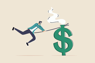 Catch bargain stock earning, investment opportunity with high profit return, get rich by earn more money and income concept, lucky businessman investor catching big dollar sign money with the net.