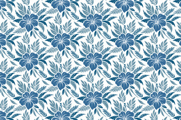 blue single line floral seamless pattern, cotton flower sketch design, minimalist textile surface art, fashion fabric print

