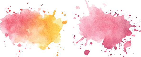 Colorful watercolor brush strokes vector. set of paint splatter illustration. Pink, orange, yellow, watercolor brush strokes isolated on white background.