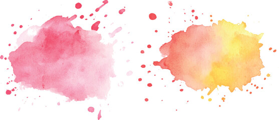 Colorful watercolor brush strokes vector. set of paint splatter illustration. Pink, orange, yellow, watercolor brush strokes isolated on white background.