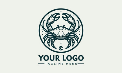 Stylized crab illustration inside circular emblem, marine animal logo, detailed claws and shell design
