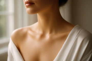 Elegant Female Neck and Collarbone in Soft Natural Light Close-up