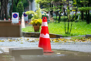 Orange Traffic Cone Marking Restricted Area Outdoors