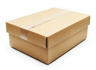 A light brown cardboard box with a beige tape.  The box is rectangular and sits on a plain white background.  It appears to be sealed and ready for shipping