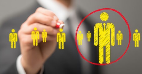 Businessperson highlighting a standout figure with a red circle.