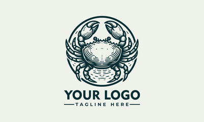 Stylized crab illustration inside circular emblem, marine animal logo, detailed claws and shell design  © nuaari