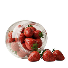 Fresh strawberries in a jar on transparent background