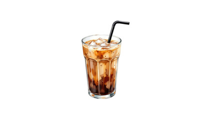 Refreshing iced coffee, a glass of chilled delight with ice and straw ice