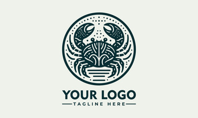 Fototapeta premium Stylized crab illustration inside circular emblem, marine animal logo, detailed claws and shell design 