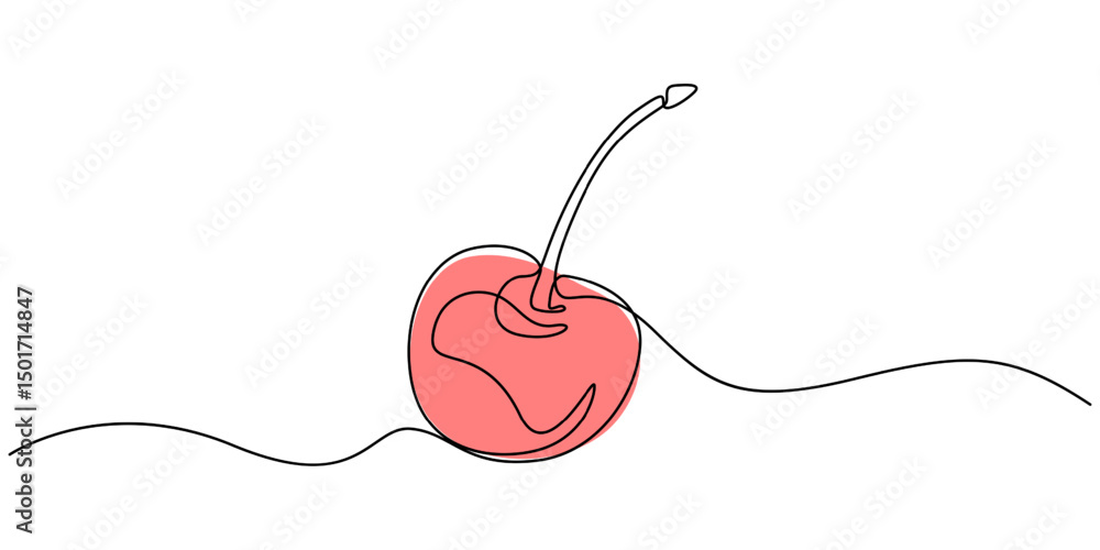 Poster cherry minimalistic design. hand drawn sketch, continuous one single minimal line drawing cherry, co