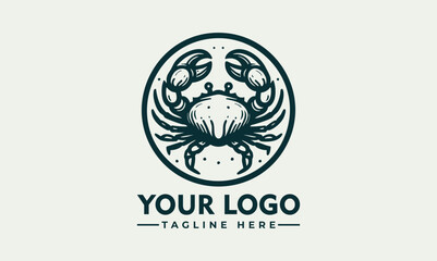 Stylized crab illustration inside circular emblem, marine animal logo, detailed claws and shell design
