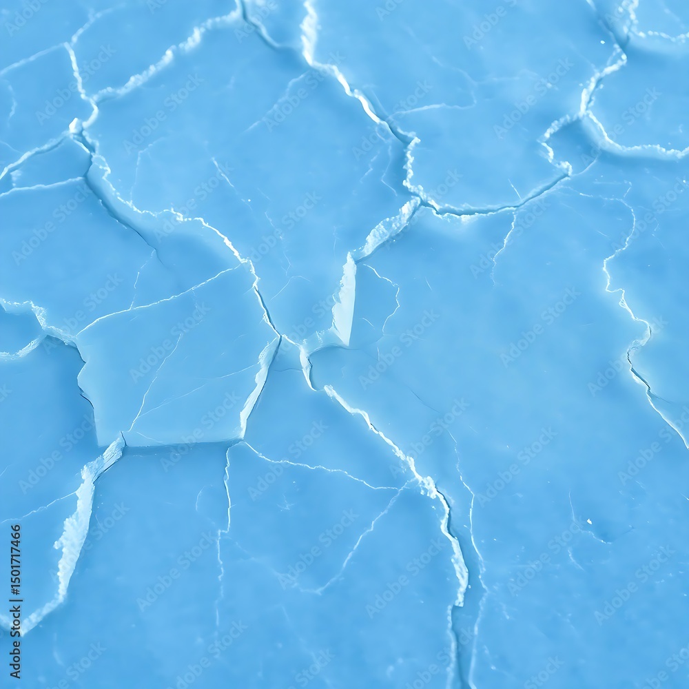 Poster Stunning aerial view of Arctic glacial ice exhibiting a mesmerizing pattern of cracks and fissures reflecting a serene blue hue ideal for textures backgrounds and design projects.