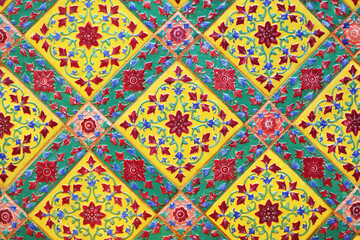 Colorful Vintage Glazed Tiles on the Facade of Wat Ratchabophit Buddhist Temple, Bangkok, Thailand