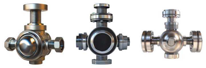Three different types of valves are shown