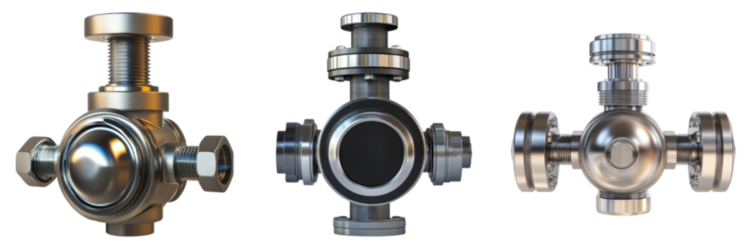 Three different types of valves are shown