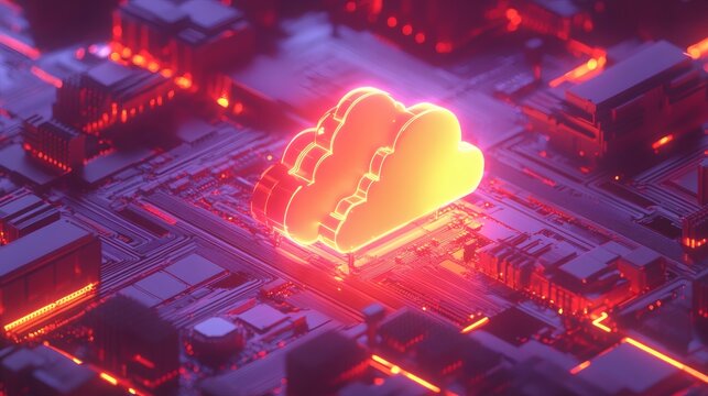 3D On-premise to cloud migration icon neon sign.