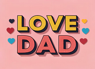 Love Dad Colorful Father's Day Card with Heart Icons on Pink Background. Happy Fathers Day, Banner, Card