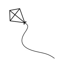 Summer kite is flying doodle hand drawn icon. Outline drawing kite is flying line clipart symbol. Vector illustration