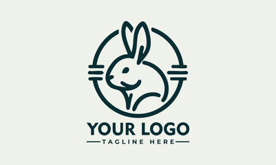 Minimalist rabbit sitting inside circular emblem in side profile, stylized animal icon. Nature concept
