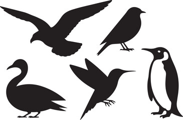 Black and White Bird Vector Silhouette Set