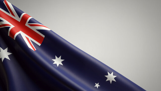 Close up of an Australian flag fabric with copy space for text on grey background. - Powered by Adobe