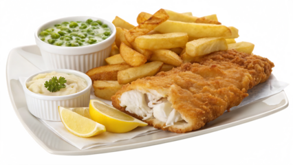 fish and chips united kingdom food isolated on white background PNG. AI GENERATED