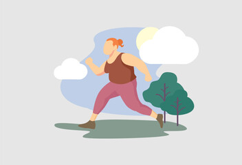 Plus Size Woman Practicing Yoga and Gym Training &ndash; Healthy Lifestyle Illustration

