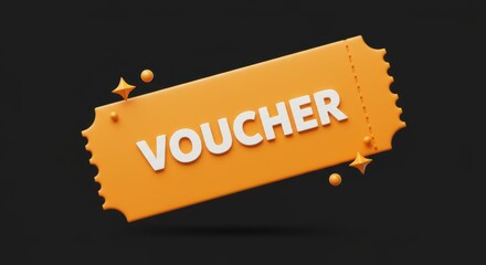 Orange voucher ticket with white text on a dark background