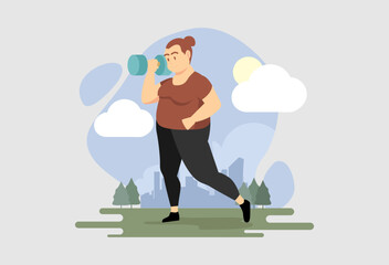 Plus Size Woman Practicing Yoga and Gym Training &ndash; Healthy Lifestyle Illustration

