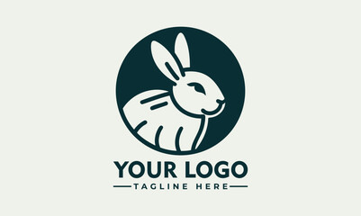 Minimalist rabbit sitting inside circular emblem in side profile, stylized animal icon. Nature concept
