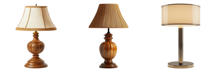 Three lamps are shown on a white background