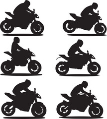Obraz premium Motorcycle Silhouette Vector Art: Black and White Graphic Illustration of Motorbikes, Riders, and Transportation Designs for Print and Digital Use