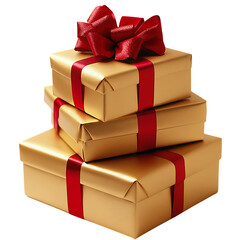 Gold Gift Boxes with Red Ribbons Elegant Holiday Presents