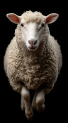 Obraz premium Adorable Sheep Emphasized on Black Background Highlighting Its Woolly Coat