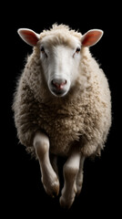 Obraz premium Adorable Sheep Emphasized on Black Background Highlighting Its Woolly Coat