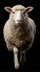 Fototapeta premium Adorable Sheep Emphasized on Black Background Highlighting Its Woolly Coat