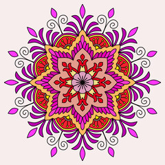 Mandala abstract floral background, vector hand drawn doodle,  Vibrant mandala with intricate floral patterns, design for decoration, Oriental pattern, vector illustration. Bright color