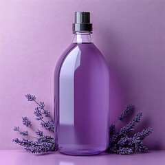 Elegant lavender scented body wash bottle high resolution photo featuring floral arrangement