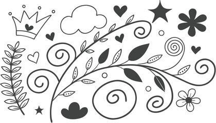 Decorative doodles. Hand drawn pointing arrow, outline shapes and doodle frames. Ink signs decoration ornament. line curved arrow, heart. circle sketch isolated vector illustration symbols set.